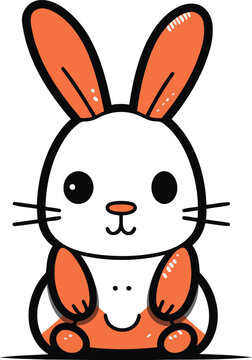 Cute cartoon bunny on white background. Vector illustration of cute rabbit.