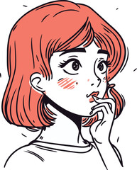 Vector illustration of a young woman with red hair and a thoughtful look