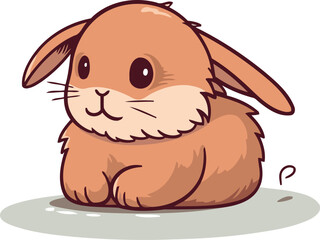 Rabbit sitting on the floor. Cute cartoon vector illustration.