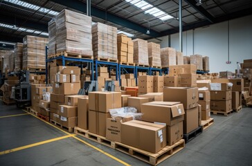 warehouse spaces with many boxes and racks