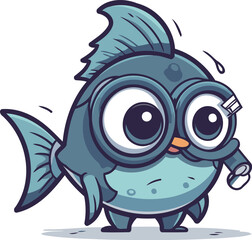 Funny cartoon fish character vector illustration on white background. Sea life.