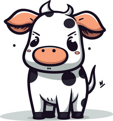 Cute cartoon cow. Vector illustration isolated on white background. Farm animal.