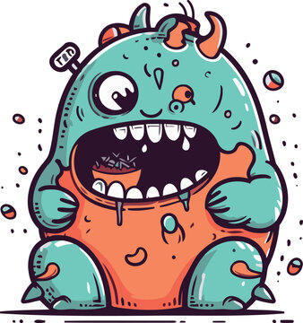 recommend clip art: Funny cartoon monster with big teeth. Vector illustration isolated on white background.