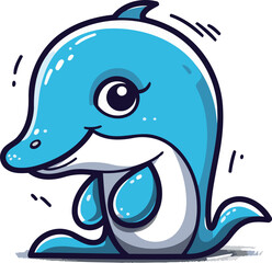 Cute cartoon dolphin. Vector illustration isolated on a white background.