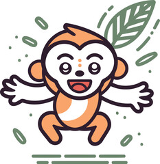 Fototapeta premium Cute monkey cartoon character. Vector illustration in line art style.