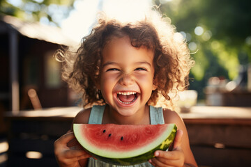 Summer Fun - Kids Enjoying Juicy Watermelon