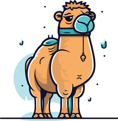 Obraz na płótnie Canvas Camel with a medical mask on his face. Vector illustration.