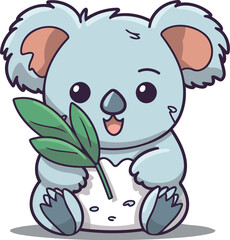 Obraz premium Cute koala character cartoon style vector illustration. Cute koala with leaves.