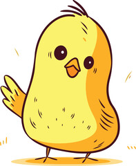 Cute little yellow chick isolated on white background. Vector illustration.