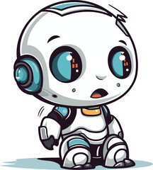 Fototapeta premium Cute cartoon robot with headphones. Vector illustration of a cute robot.