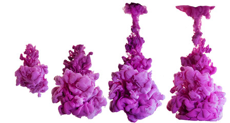 three bright violet ink clouds under water