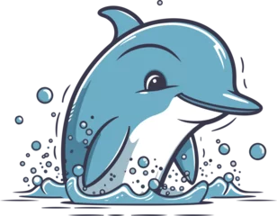 Fotobehang Cute cartoon dolphin jumping out of the water. Vector illustration. © Ehtisham