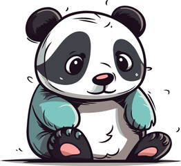Obraz premium Cute cartoon panda sitting on the ground. Vector illustration.