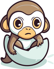Fototapeta premium Cute monkey in egg isolated on white background. Vector illustration.
