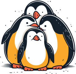 Penguins. Hand drawn vector illustration in doodle style.