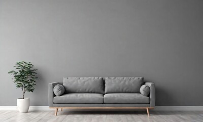 Contemporary Minimalist Empty Interior With A Gray Blank Wall And Sofa.