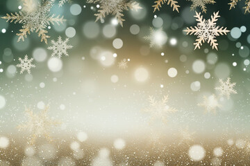Green and Gold Snowflake and Snow Graphic: Seasonal Background and Social Media Template