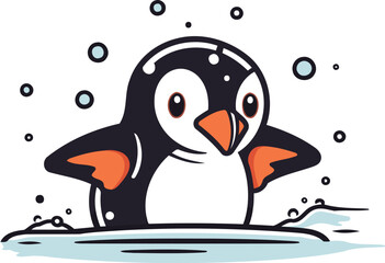 Naklejka premium Cute penguin on the ice. Vector illustration in cartoon style.