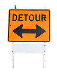 Isolated orange detour sign with double arrow
