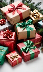 Photo Of Christmas Pile Of Wrapped Presents With Bows