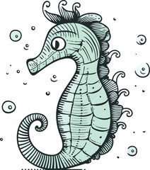Obraz premium Seahorse. Hand drawn vector illustration in doodle style.