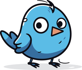 Blue Bird Cartoon Character Vector Illustration. Cute Bird Cartoon Character