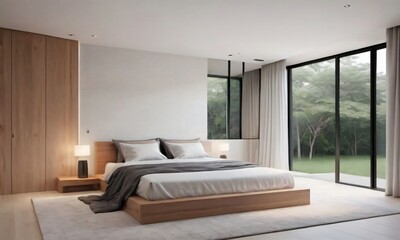 A Minimalist Bedroom Showcasing Simplicity And Elegance, With The Weather Condition Adding A Serene Atmosphere To The Retreat.