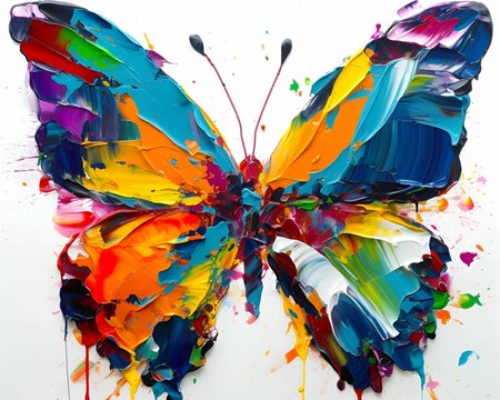 an oil painted butterfly with bright colors on its wings and bottom part of wing