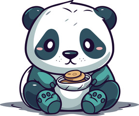 Cute cartoon panda with a cup of tea. Vector illustration.