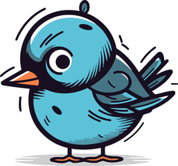 Fototapeta premium Vector illustration of a cute cartoon blue bird. Isolated on white background.