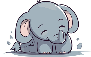 Fototapeta premium Cute little elephant cartoon vector illustration isolated on a white background.