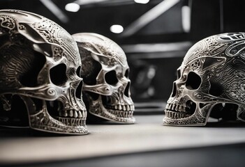 AI generated illustration of A pile of human skulls arranged together in a stack