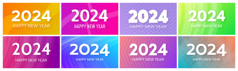 2024 Happy New Year on colorful backgrounds