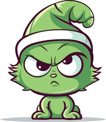 Obraz premium Angry cartoon green monster in christmas hat. Vector illustration.