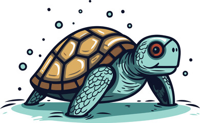 Vector illustration of a cute cartoon turtle on a white background. Vector illustration