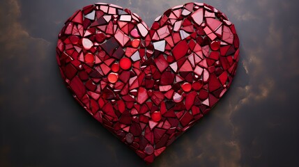 Ruby Mosaic Pieces in the Shape of a Heart. Top View