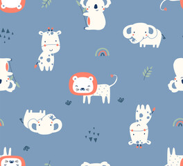 Seamless pattern with jungle pattern, Cute Jungle repeat, Cute elephant, cute koala, Cute giraffe pattern