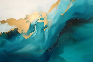 Gordijnen Blue Turquoise Ocean, Oceanic Dream in Teal, abstract landscape art, generative ai © Niko