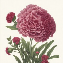 A realistic hand-drawn rendering of Carnation with its petals in full bloom