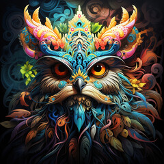 Psychedelic fractal bright colorful owl.