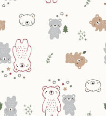 Forest friends pattern, cute bear print, daddy and me, forest friends repeat, bear print pattern