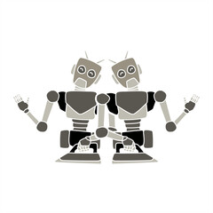 colorful illustration of two robots ironing for icon or logo