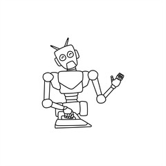 line art illustration of a robot ironing for an icon or logo