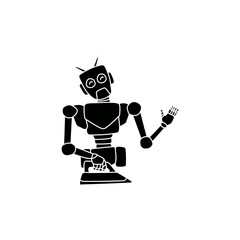 minimalist silhouette illustration of a robot ironing for an icon or logo