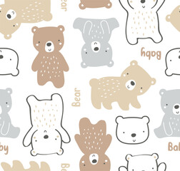 Seamless pattern with bear, Bear family, forest friends, Bear repeat