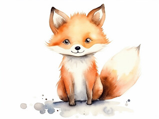 Obraz premium Illustration of cute little fox in style of watercolor on white