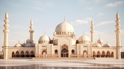 Fototapeta na wymiar A beautiful large mosque, with a beige facade.Arabic style.