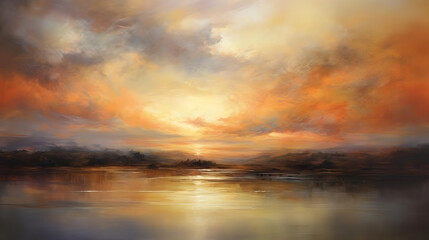 Fototapeta na wymiar Sunset Horizon Whispers, abstract landscape art, generative ai