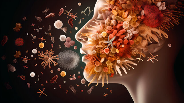 Mouth oral microbiome , bacterial microbiota art banner with empty space , generate by AI