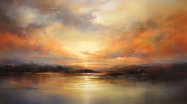 Sunset Horizon Whispers, abstract landscape art, generative ai
